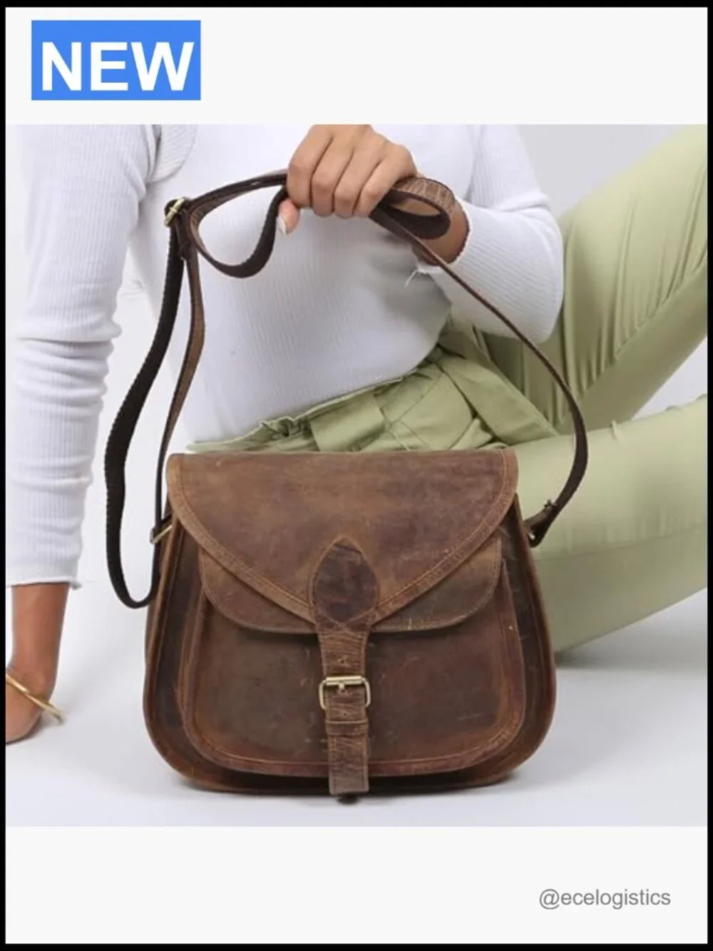 Full Grain Leather Crossbody Satchel Purse Tote Shoulder Bag